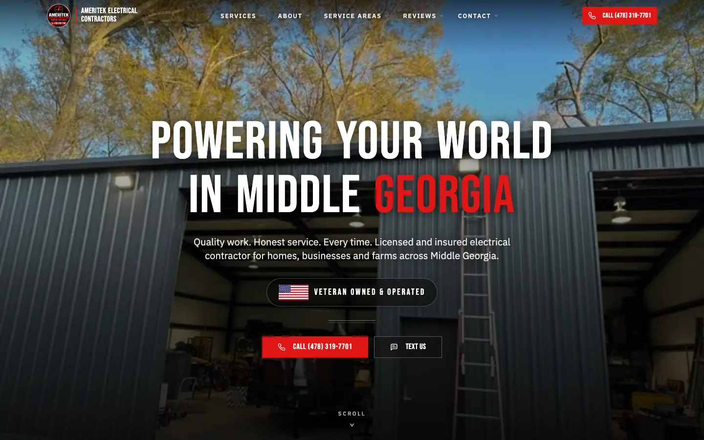 Ameritek Electrical Contractors website, desktop view
