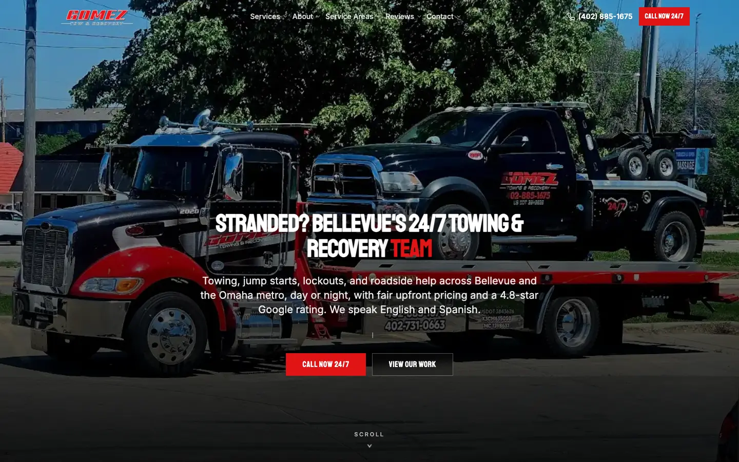 Gomez Towing & Recovery website, desktop view