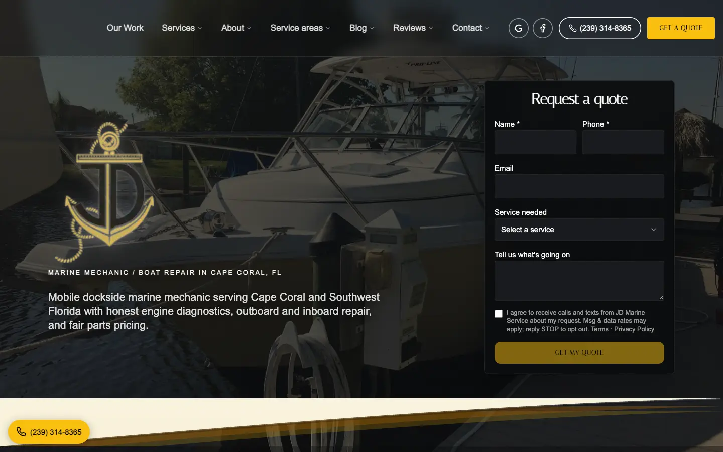 JD Marine Service website, desktop view