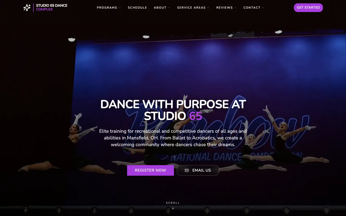 Studio 65 Dance Complex website, desktop view