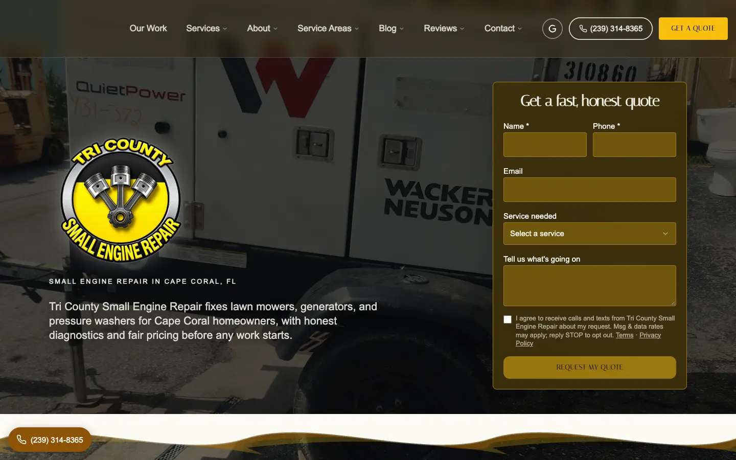 TC Engine Repair website, desktop view